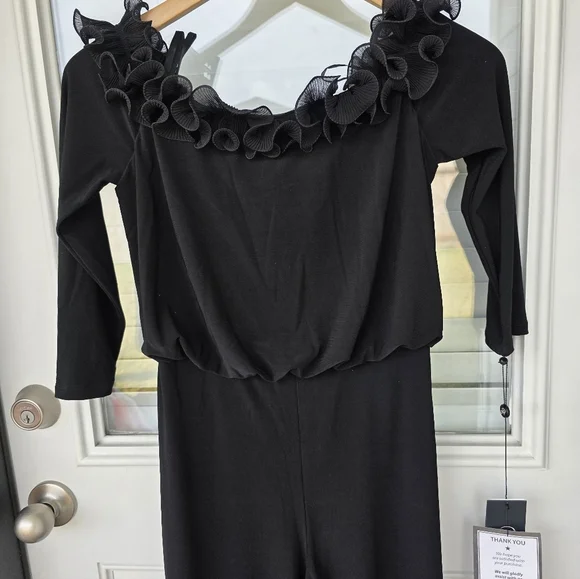 Adrianna Papell Women Jumpsuit Sz 2 Black Chiffon Ruffle Wide Leg NWT Cocktail - Picture 4 of 10
